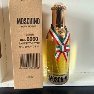 Moschino Pour Femme Eau de Toilette — Gold Bottle with Tricolor Ribbon